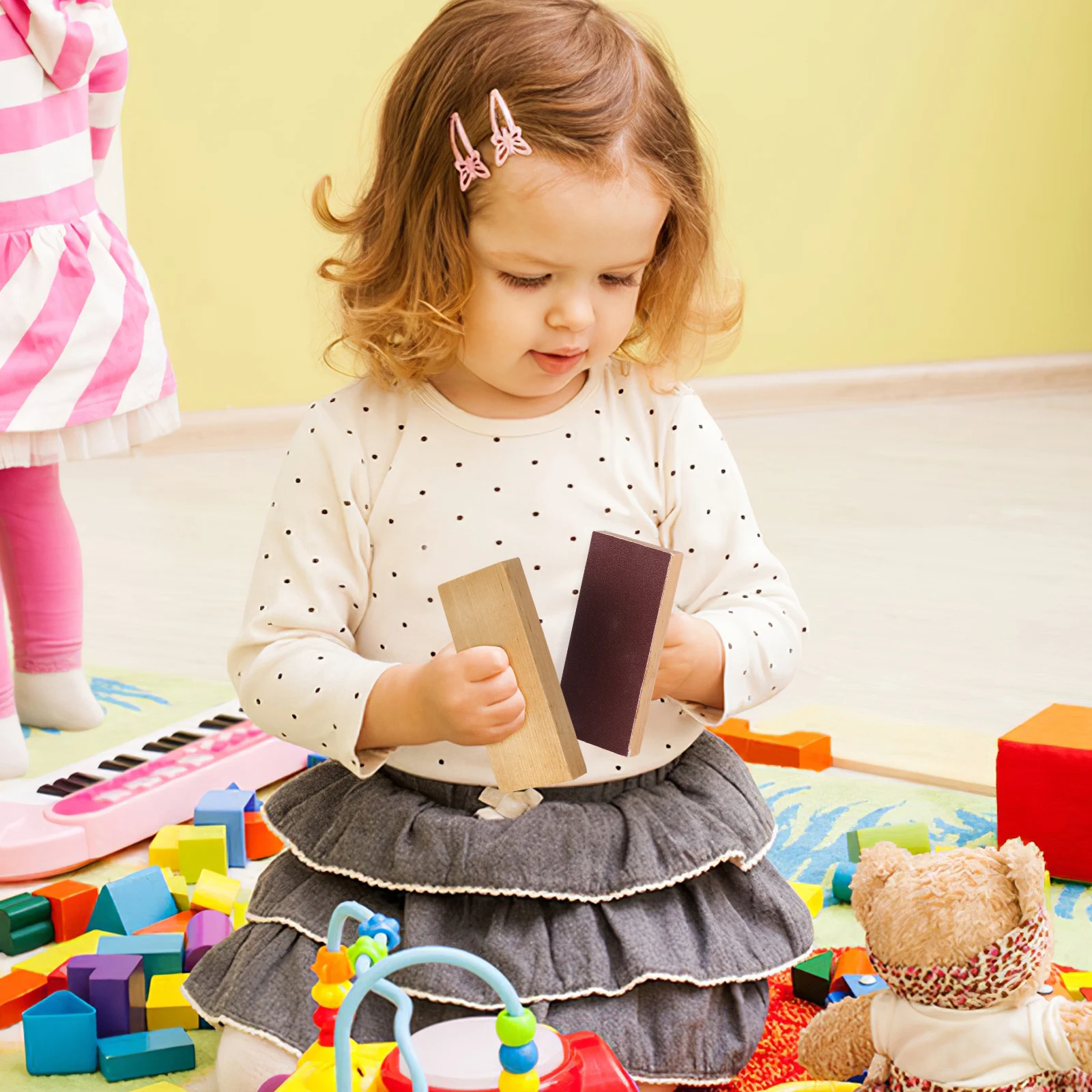 

1 Pair Children Percussion Instrument Wooden Sand Block Simple Design Safe Reusable Hand Operated Rhythm For Kids Musical