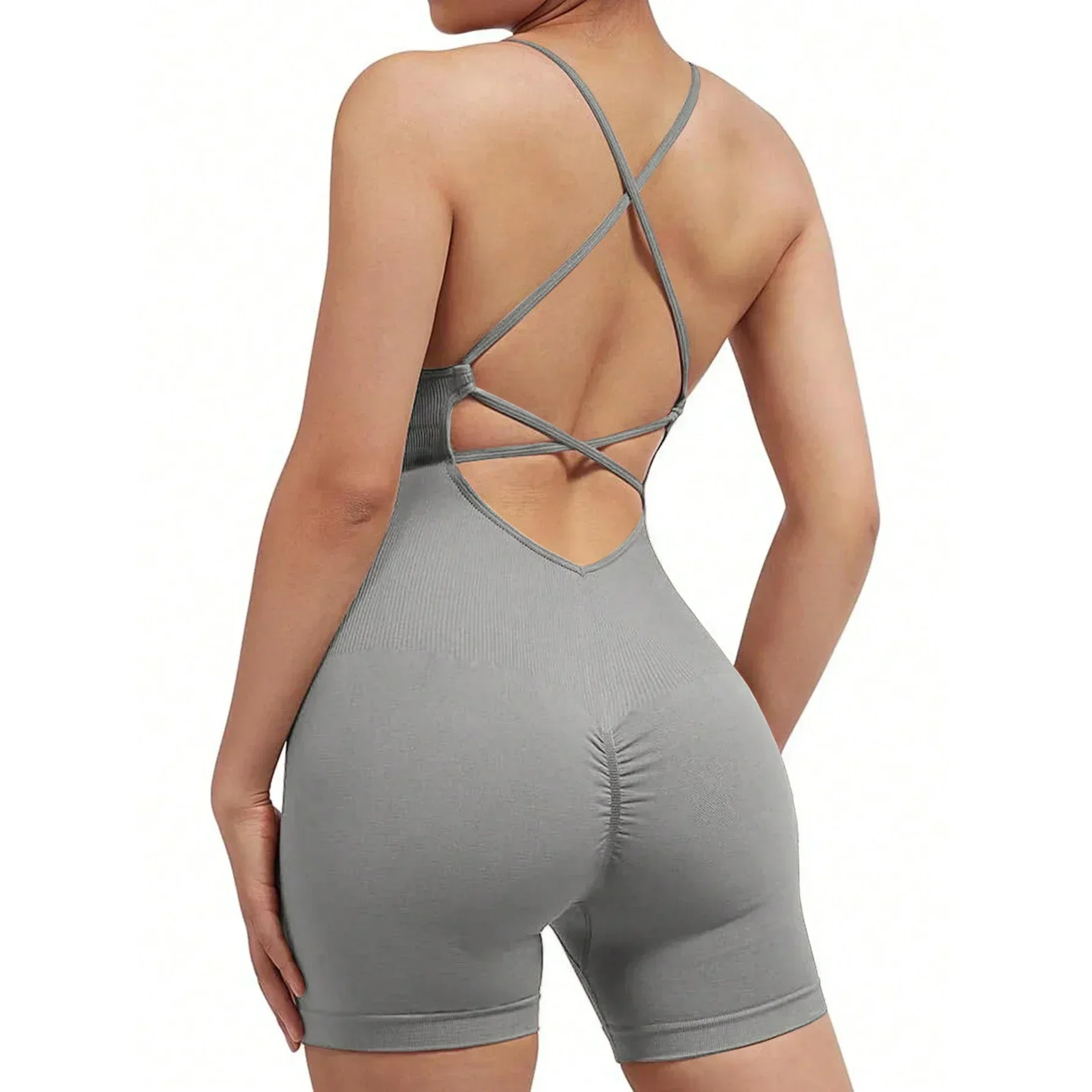 Yoga SXY Criss Cross rücken freie Cami Sport Stram pler, Damen Overalls gerippt einteilige Workout ärmellose Stram pler Tank Top Shorts