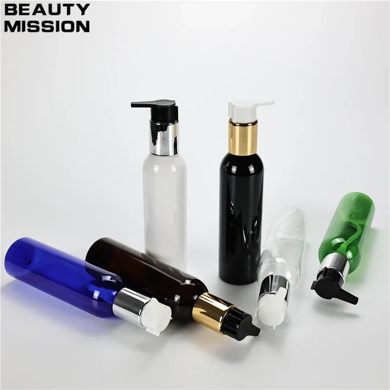 

Multicolor 180ML X 30 Empty Plastic Round Shoulder Bottle With Gold Silver Lotion Pump PET Refillable Container For Liquid Soap