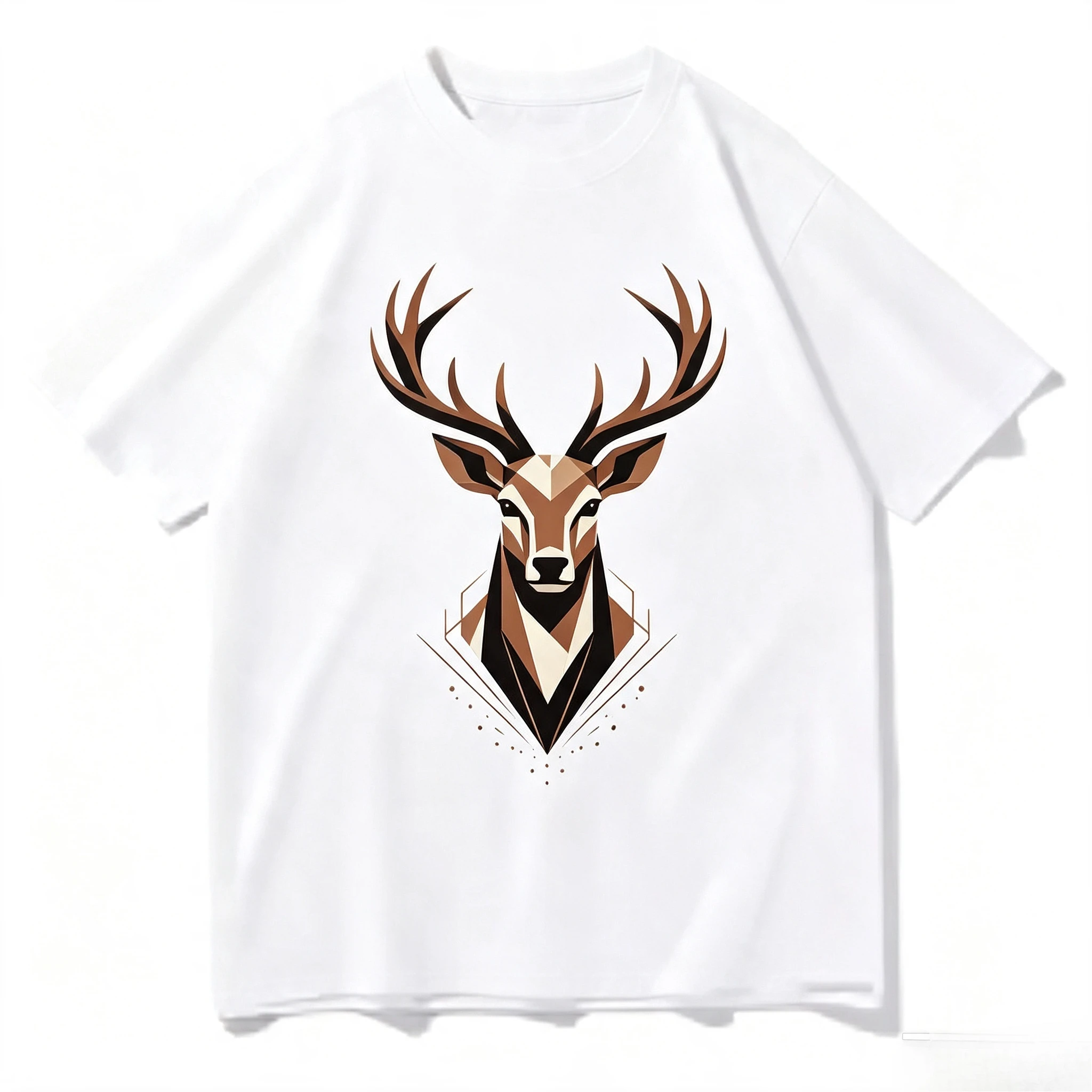 Abstract Polygon Elk Head Pattern T-shirt Men Women Modern Wildlife Printed Tee Loose Daily Fashion Tops