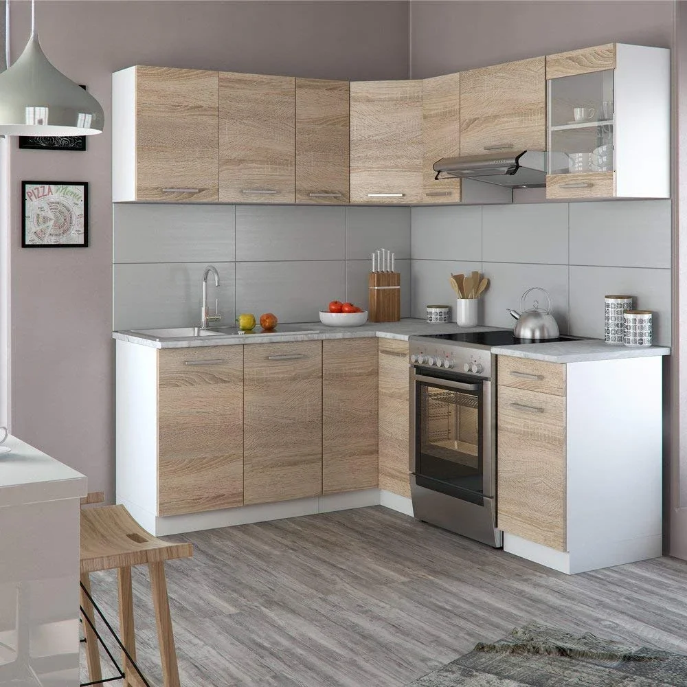 

-for Sonoma Oak L Shape Corner Combinable Modules Wood Kitchen Furniture