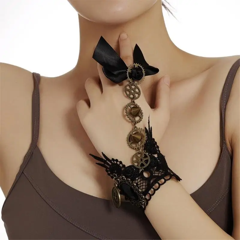 

Dark Lace Necklaces with Hand Beaded Diamond Chokers Gothic Punk Wristband Y08E