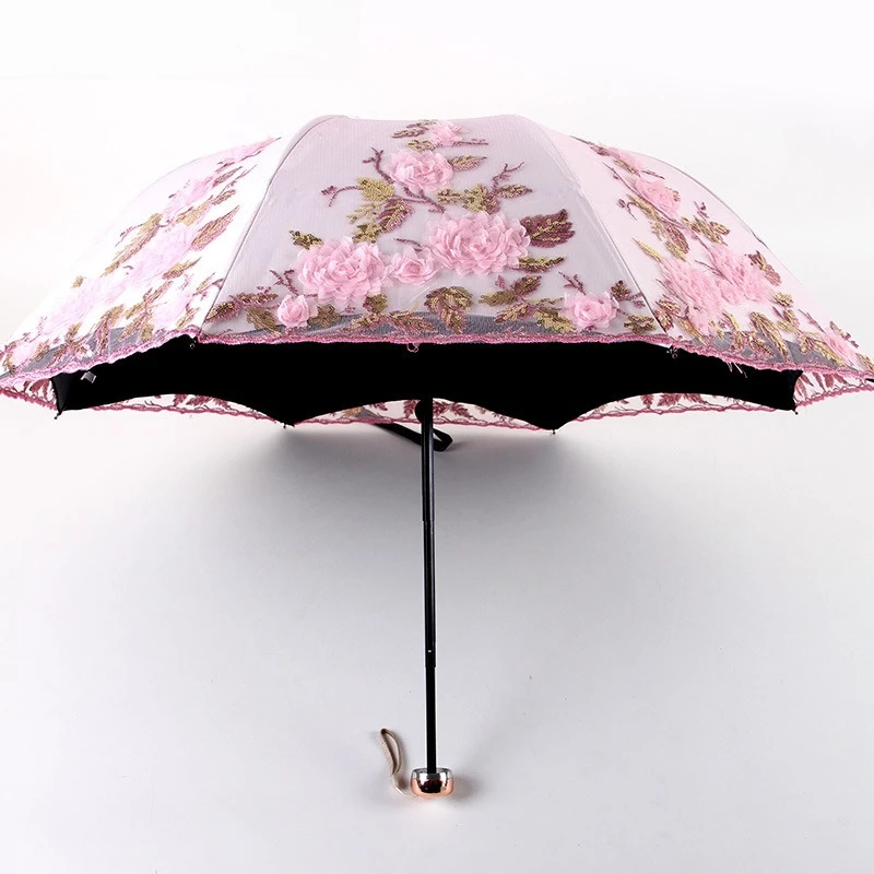 

Tri-fold double-layer embroidered lace umbrella 1821 vinyl sun umbrella parasol UV protection umbrella