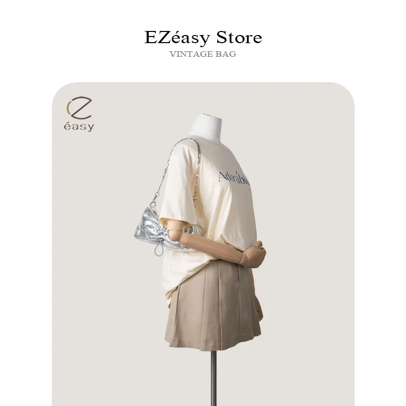 Ezeasy-女性用の豪華なソフトレザーハンドバッグ,女性用の豪華なミニハンドバッグ,プリーツ,クラウド,ショルダーストラップ