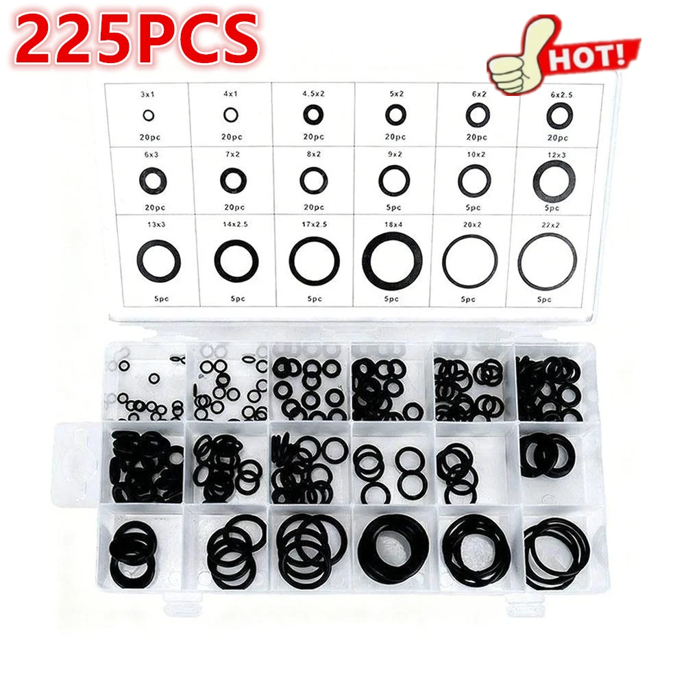 ชุดโอริงยางกันน้ำ ทนน้ำมัน 225 ชิ้น ขนาดต่างๆ พร้อมกล่องพลาสติก