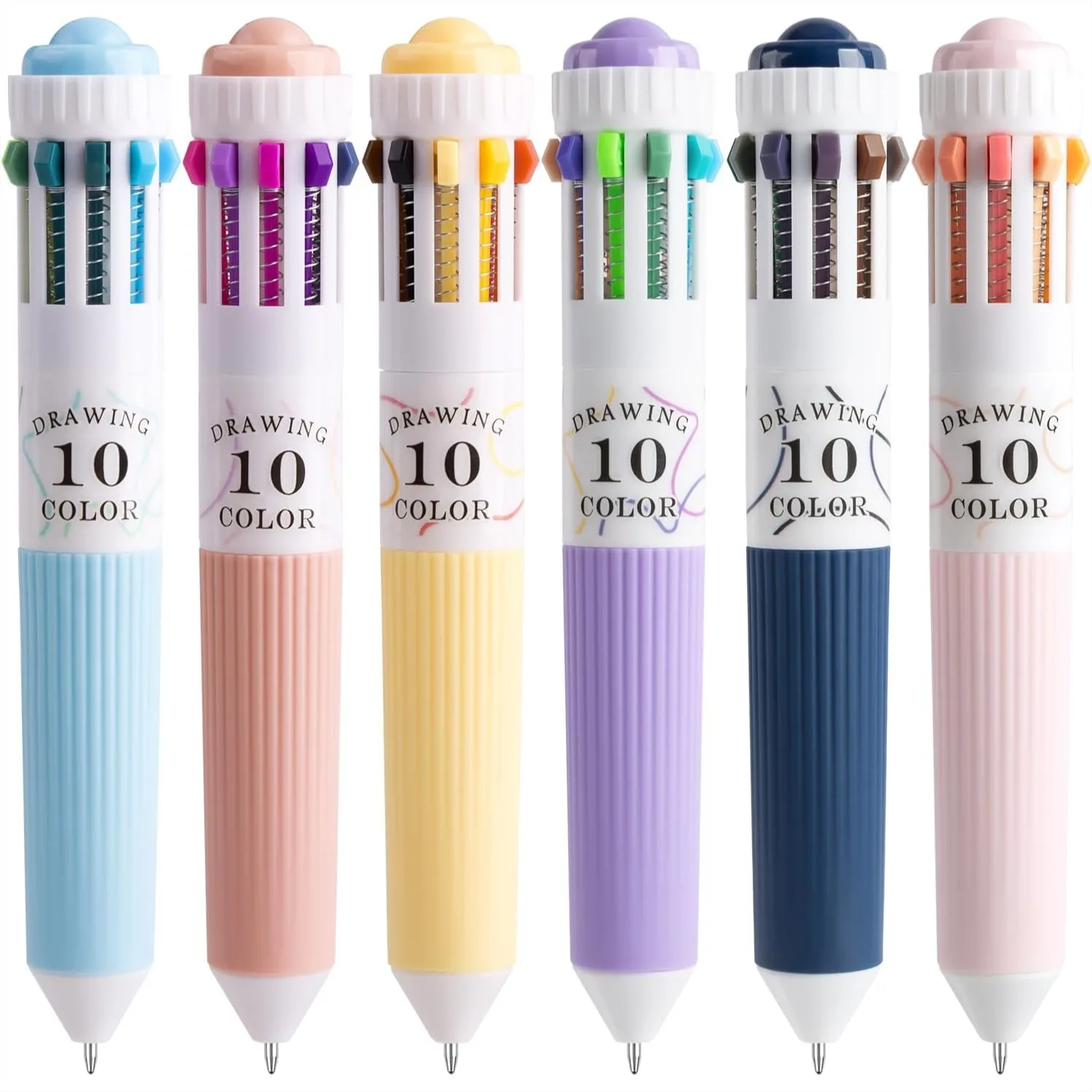 

6 Pack Multicolor Pens, 10-in-1 Colored Ballpoint Pen, 57 Colors, 0.8mm Fine Point Smooth Writing Retractable for Office School