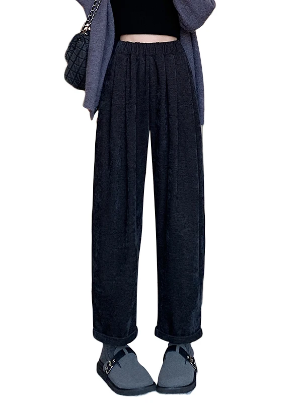 بسيطة عارضة فضفاض واسعة الساق السراويل عالية الخصر المخملية اللون المرأة الخريف Faion مستقيم الساق السراويل مع كيتس