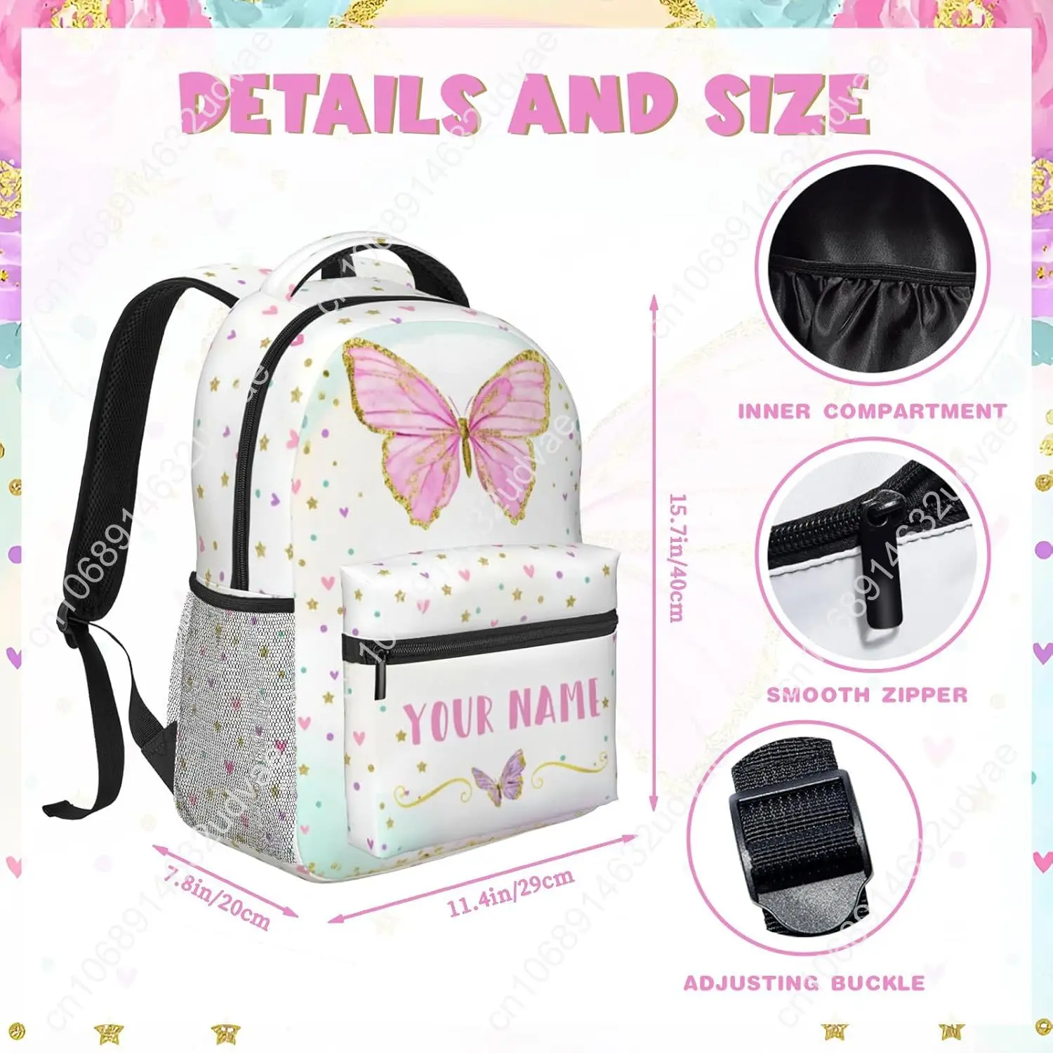 Personalized Backpack for Girls Boys, Custom Backpacks with Name for Kids, Customized Butterfly School Bookbag for Back to Schoo