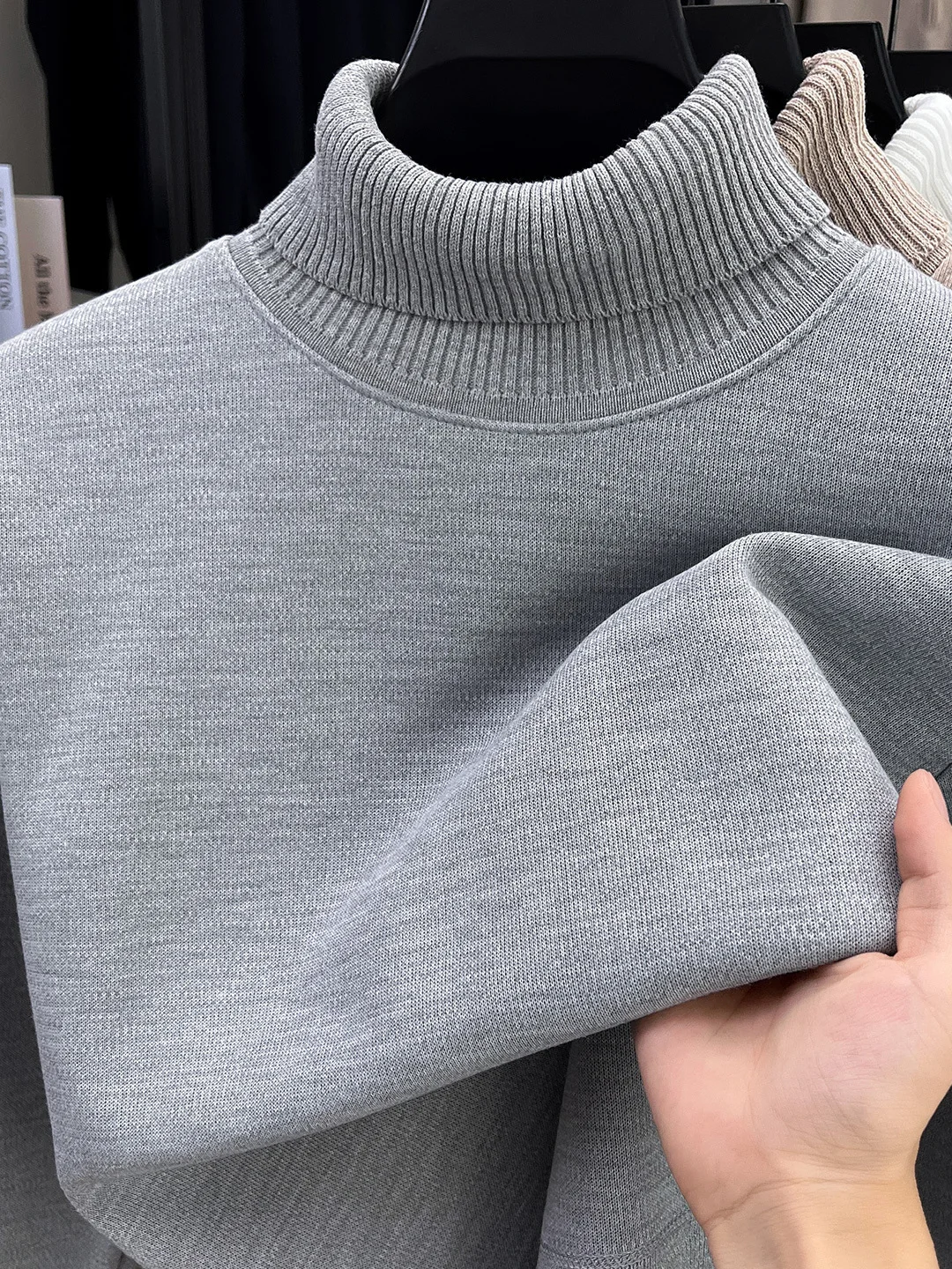 

Цельный свитер Thiened Fce с высоким воротником, мужской зимний базовый слой, вязаный модный городской свитер из полиэфирного волокна