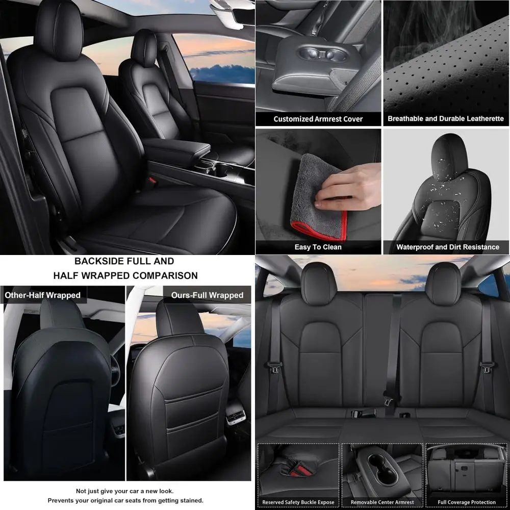 

Чехол на автомобильное сиденье подходит для Tesla Model 3 2017 2018 2019 2020 2021 2022 2023 - Чехлы на сиденья Полный комплект по индивидуальному заказу черный