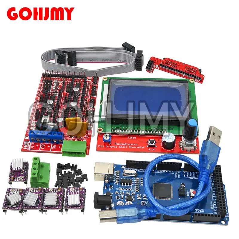 Mega 2560 R3 CH340+1pcs RAMPS 1.4 Controller+5pcs A4988/DRV8825 Stepper Driver Module+1pcs 12864 controller for 3D Printer kit