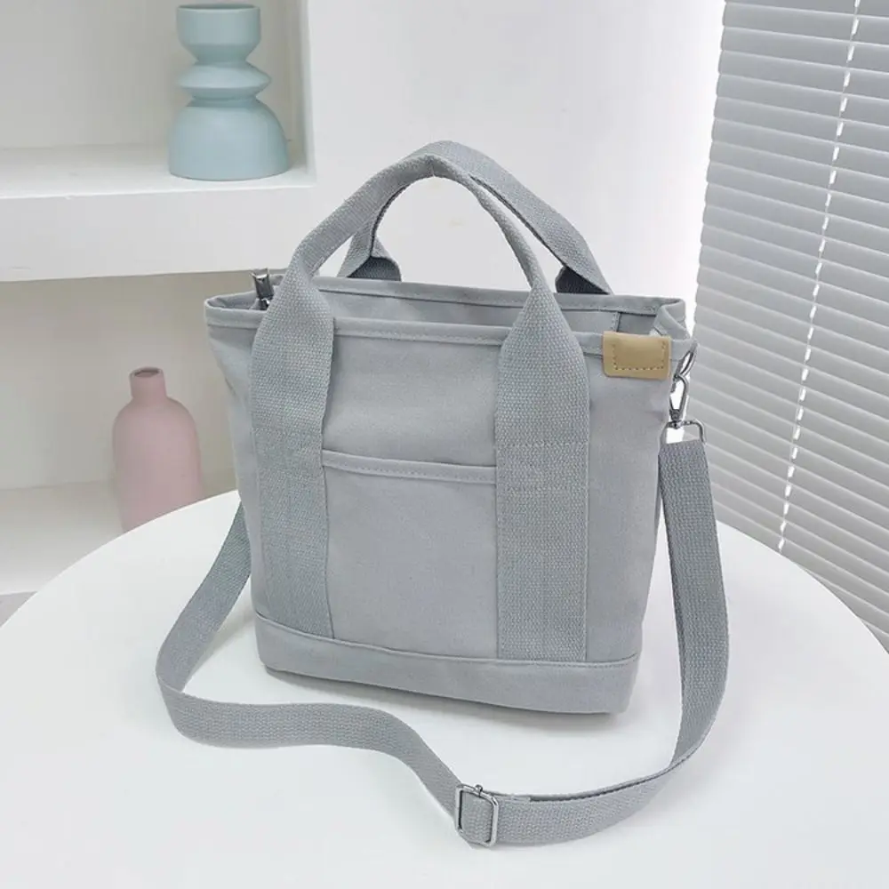 Multi-pocket Japanese Style Crossbody Bag Handbag Large Capacity Canvas Shoulder Bag Zipper Message Bag Pure Color Tote Bag