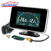 Auto LCD Water Temperature with 10mm Temp Sensor Voltmeter Gauges 26mm-40mm Joint Pipe Adapter For 12V/24V Car