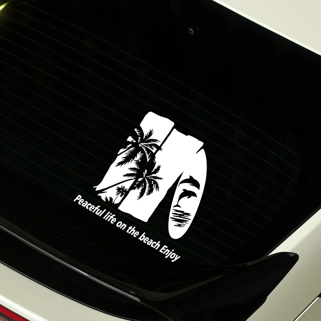 1pc Beach Surfboard & Palm Tree Silhouette 2D Flat Vinyl Sticker for Camper Van RV Window Decor