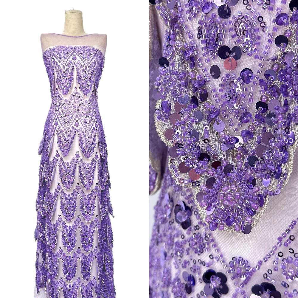 

Hot Sale Unique Dignified Exquisite Quality Fabric Handmade Embroidery Net Lace Beads With For Making Women Wedding Dress Sewing
