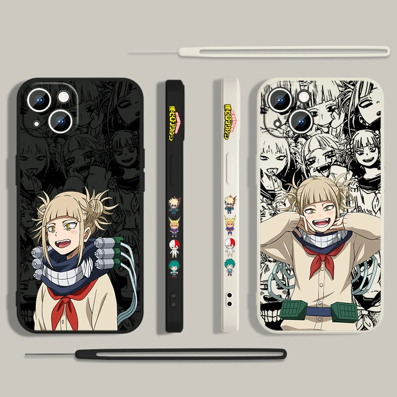 My Hero Anime Himiko Toga custodia per telefono per Apple iPhone 15 14 13 12 11 Pro Max Plus 8 7 SE Liquid Left Rope Capa Cover