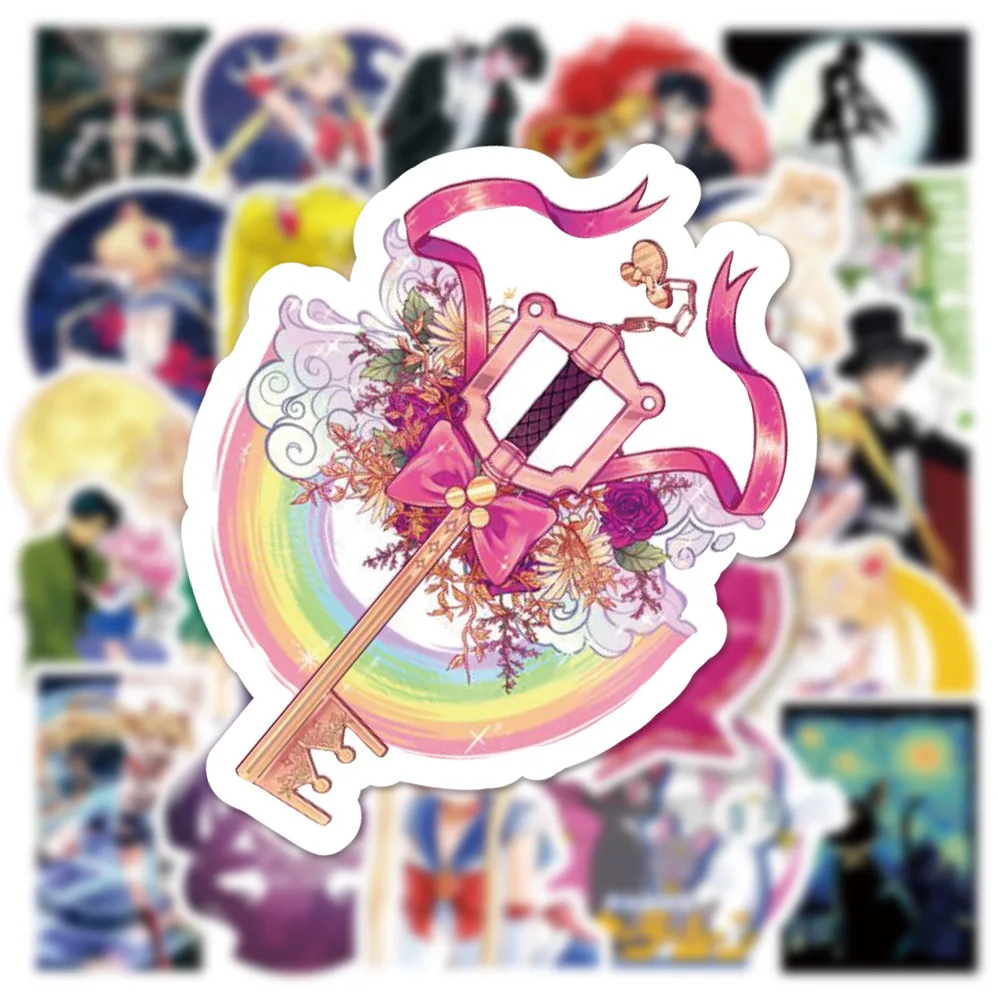 50pcs Japanese Anime Beautiful Sailor Moon Graffiti Water Cup Luggage Refrigerator Notebook Waterproof Decorative Stickers