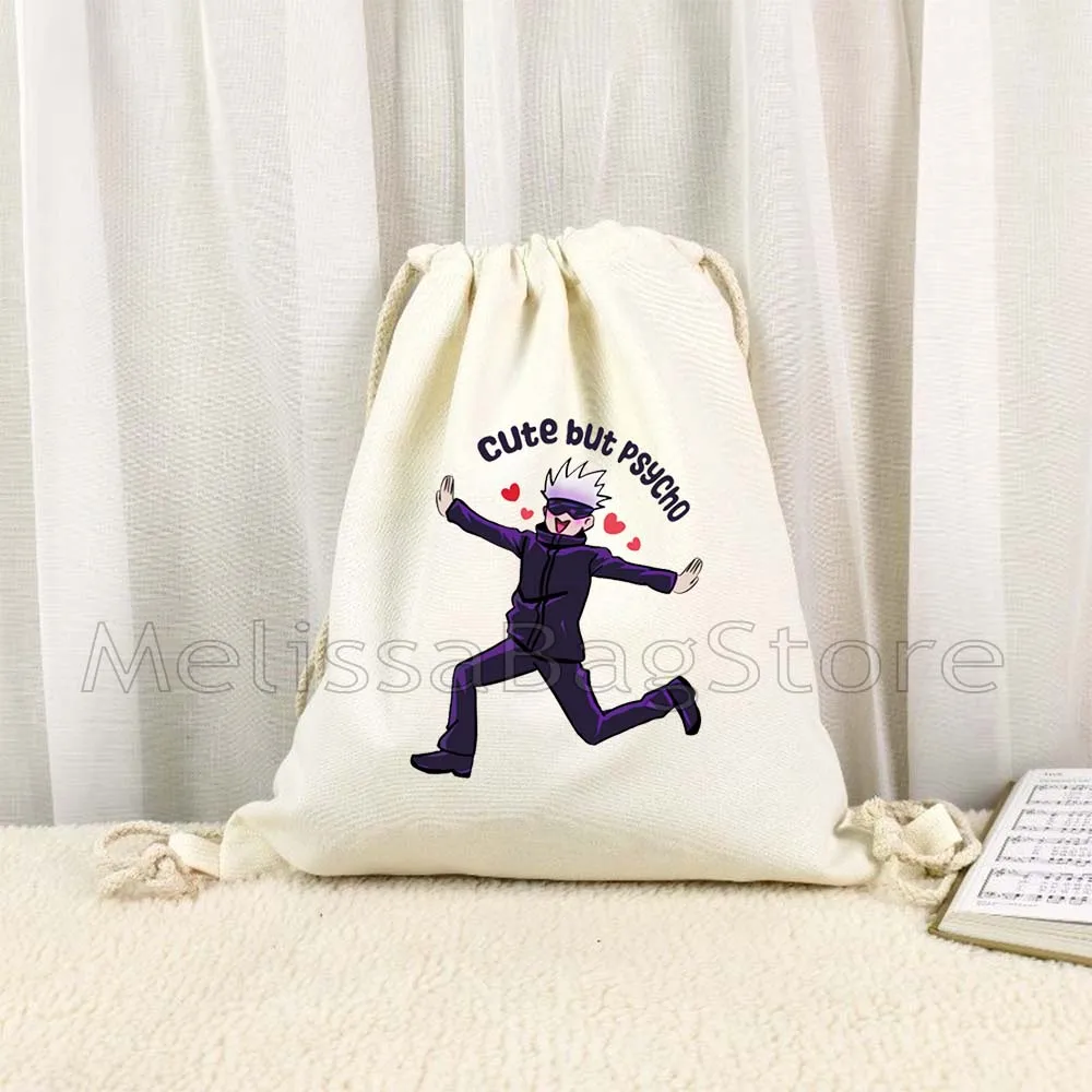 

Anime Gojo Saturo Jujutsu Kaisen Anime Sukuna Fan Gifts Satoru Cute Cartoon Canvas Drawstring Bag Soccer Backpacks Gym Sackpack