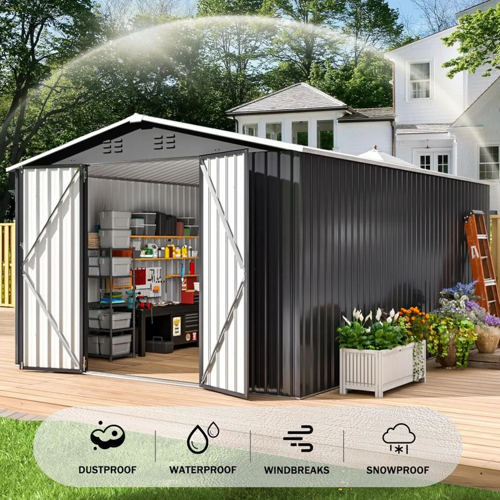 

10 x 14 FT Outdoor Storage Shed, Metal Garden Shed with with Updated Frame Structure, Tool Sheds for Backyard Garden Patio Lawn