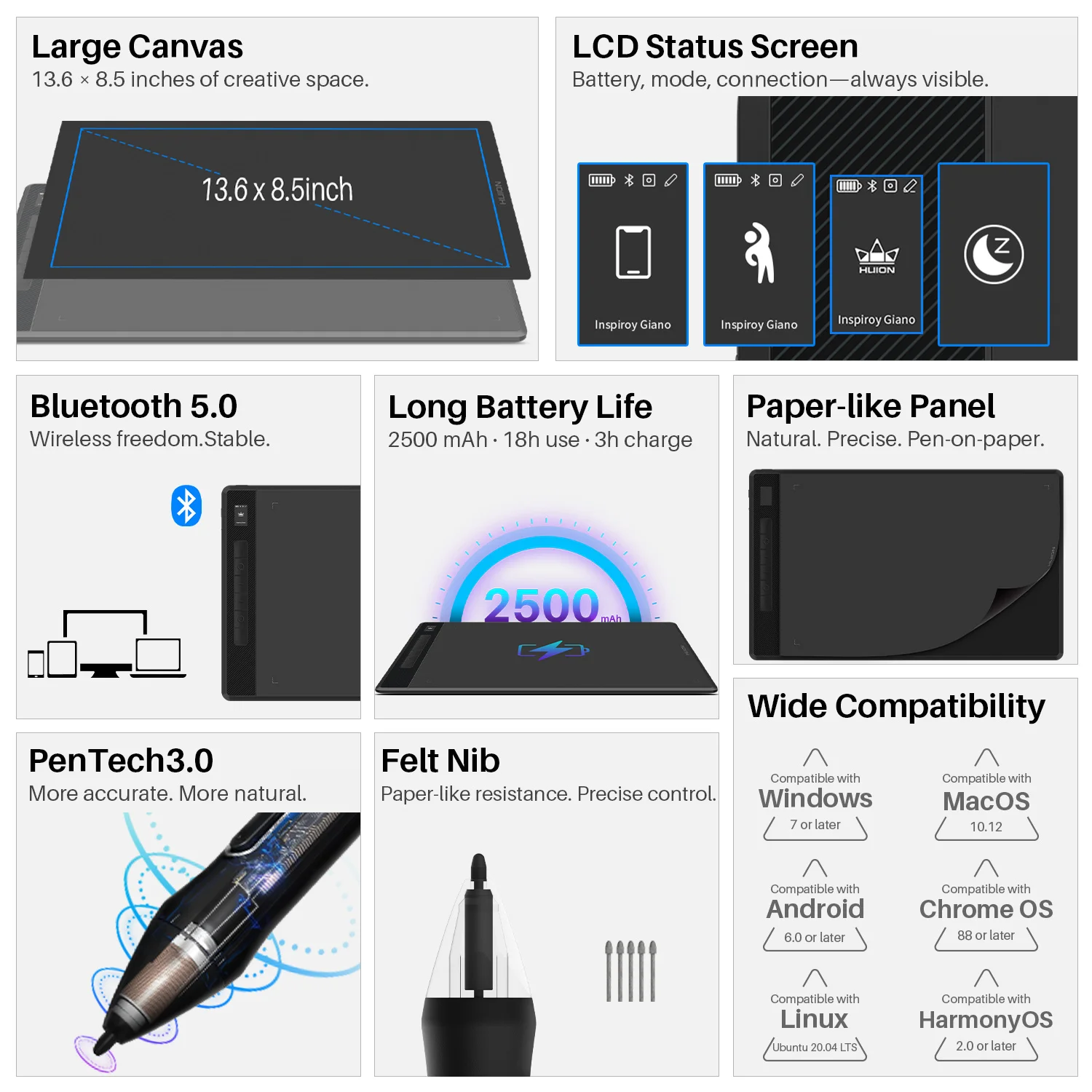 13.6x8.5inch 6 Press Keys Electronic Digital Pen Drawing Tablet G930L Support Wireless Connection