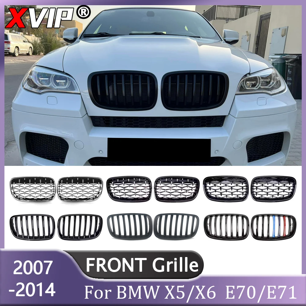 

XVIP Chrome Black Diamonds Style Upper Grilles For BMW X5 E70 X6 E71 2007-2014 M-Color Single Line Style Car Grills Accessories