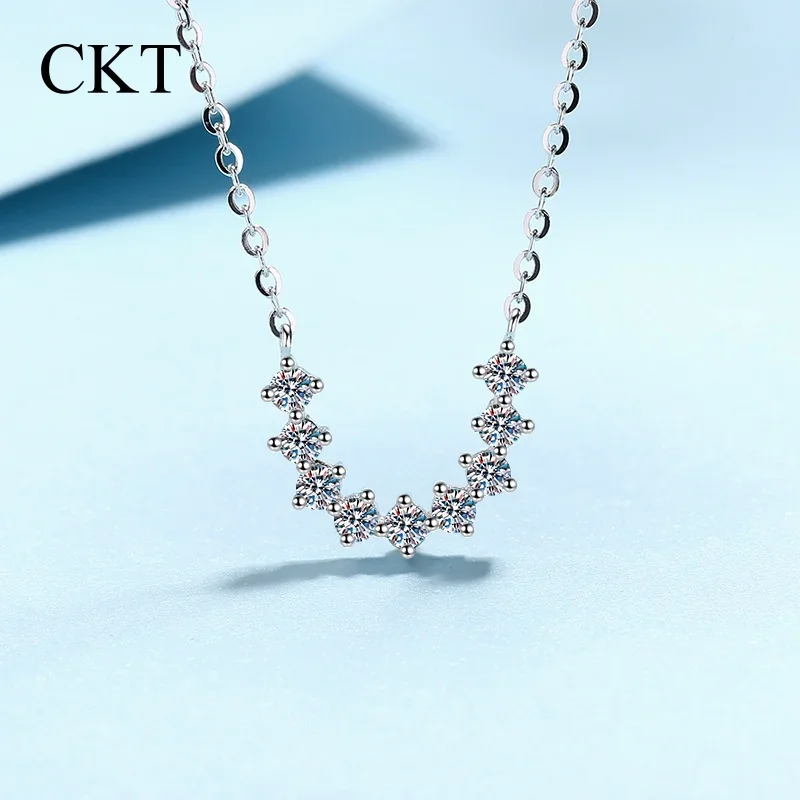 Platinum PT950 Chain Wedding Fine Jewelry GRA Original Certified Moissanite D Color Diamond Simple Smile Necklace for Women Gift