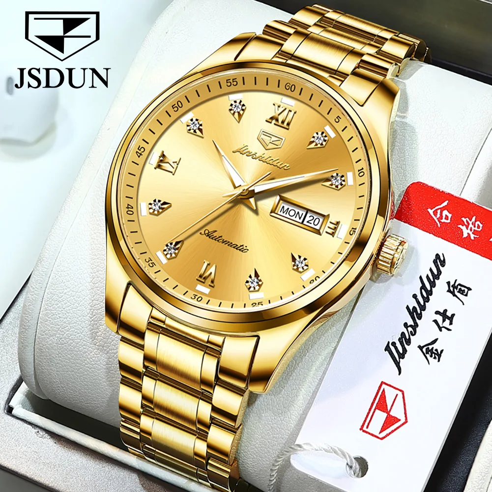 JSDUN Casual Simple Automatic Mechanical Watches for Men Waterproof Stainless Steel Wrist Watch Men Original Classic Men Watch