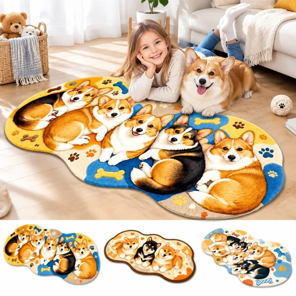 Faux Cashmere Cartoon Animal Rug Cute Puppy Print Soft Dog Area Rug Irregular Cloud Shape Non Slip Cat Carpet Lfor Living Room