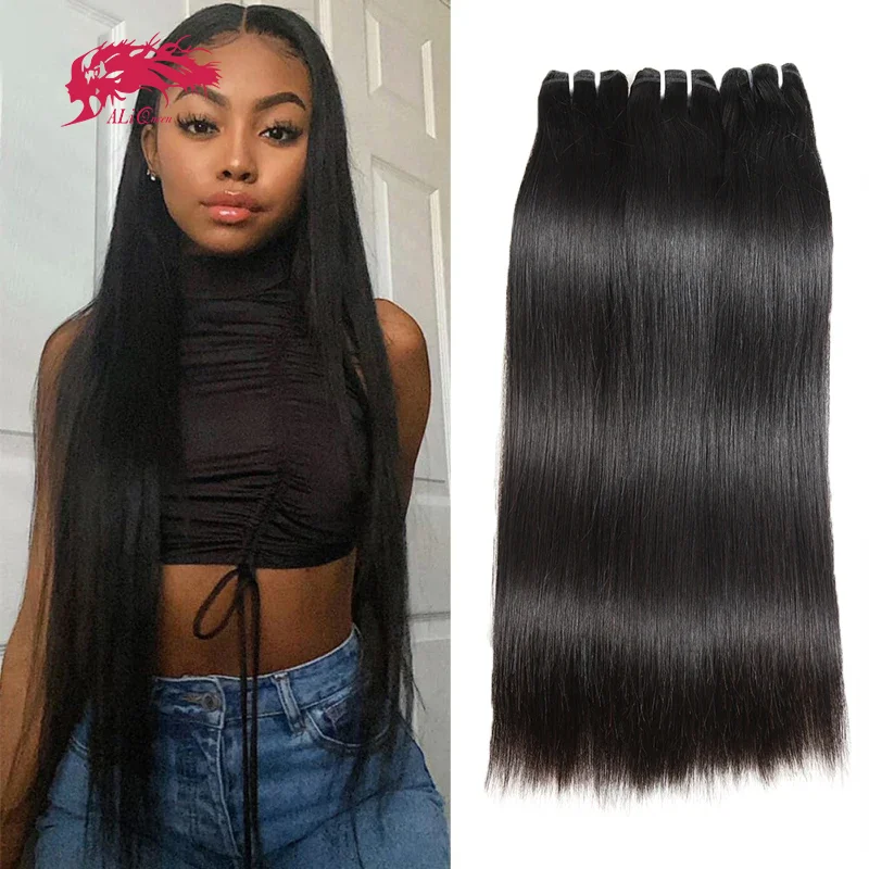 Ali Queen Hair Brazilian Straight Raw Virgin Human Hair Blonde 613 Natural Black 1b-613 Unprocessed Human Hair Weaves Bundles