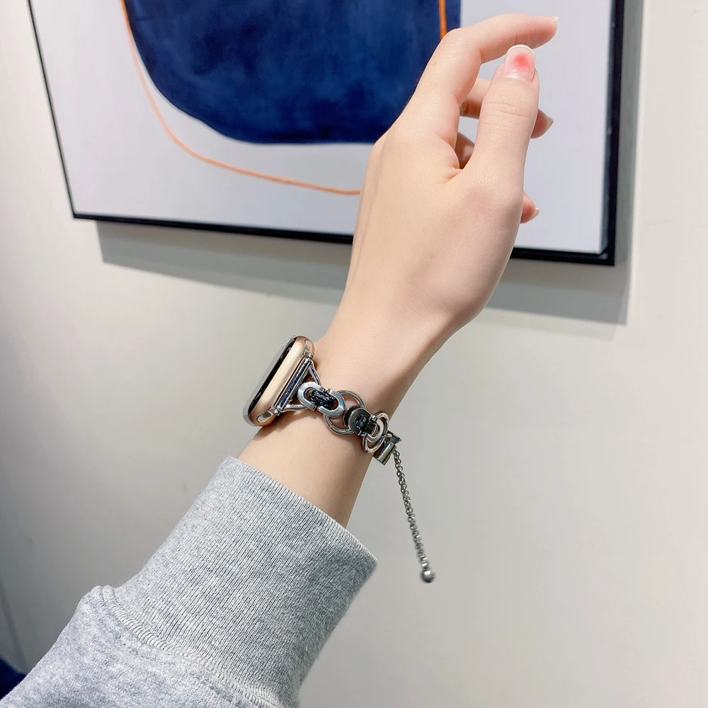 조절 가능한 메탈 스트랩 41/45mm 애플 워치 SE8 7 6 5 4 3 2 1 iWatch 밴드 38mm 42mm 40/44mm, 싱글/더블 체인 49 울트라