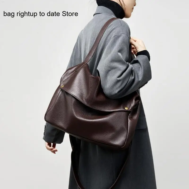 Autumn and Winter Soft Genuine Leather Large Capacity Single Shoulder European American Style Tote Bag Simple Casual Women's Bag