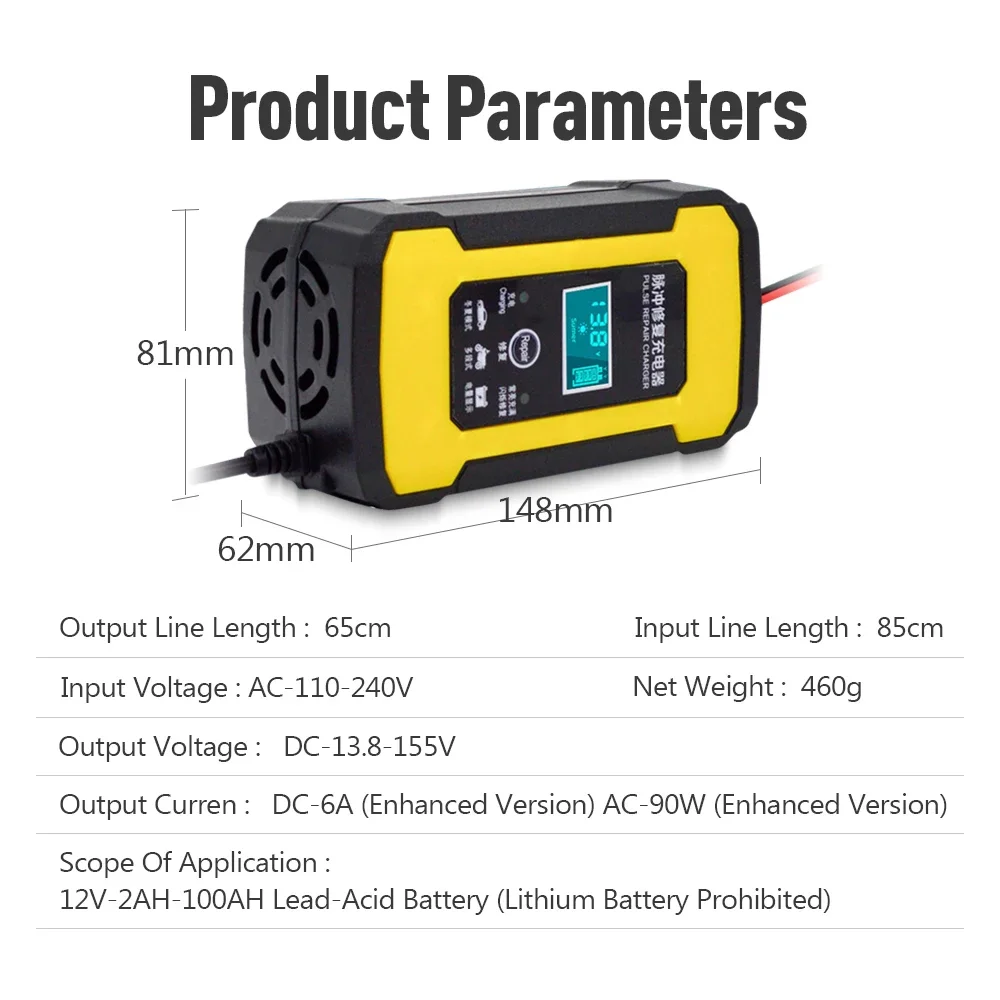 Chargeur Intelligent pour Voiture, Réparation SnapPulse, Mode Été Hiver, Affichage Numérique, 12V, 2-100Ah