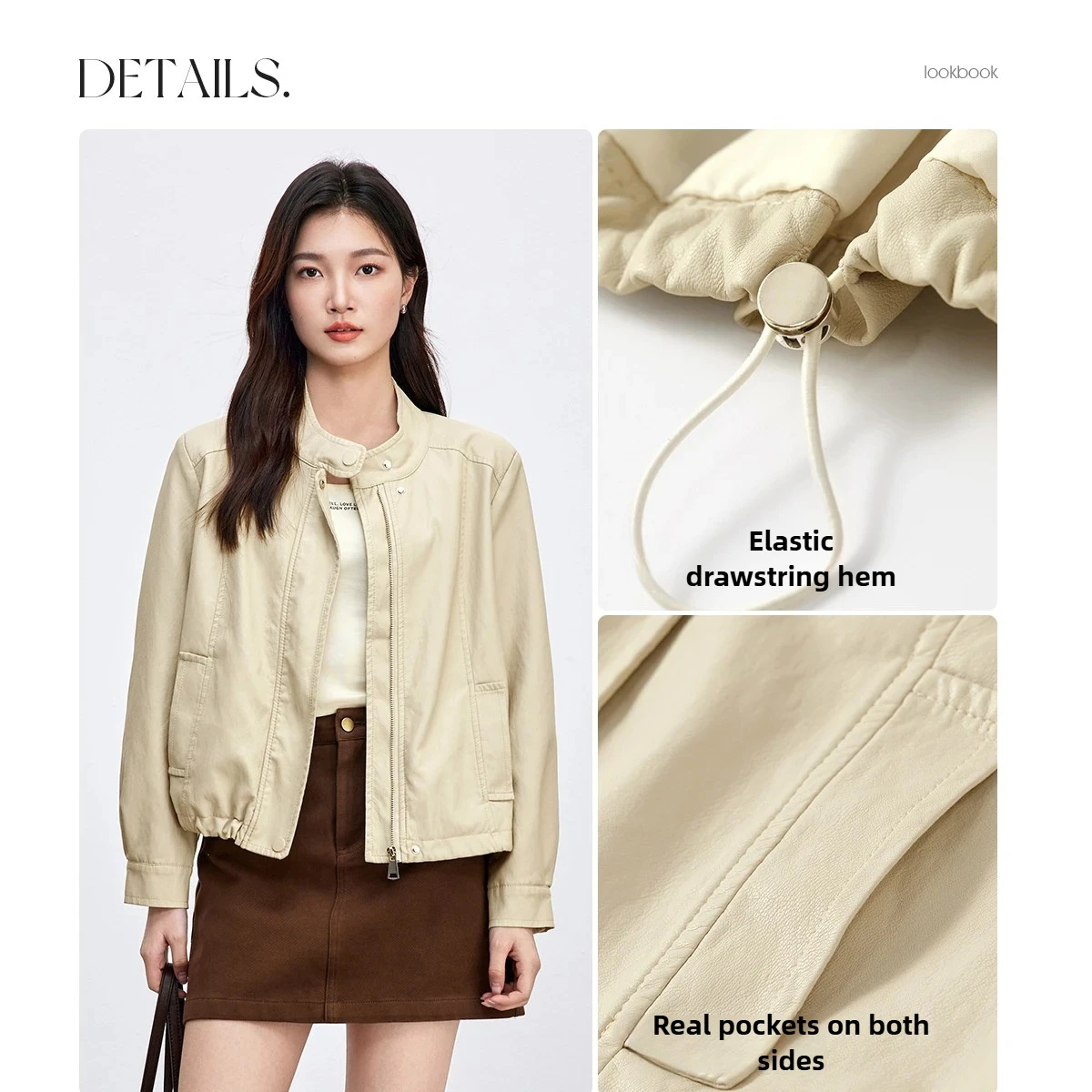 سترة نسائية قصيرة من جلد البولي يوريثان من SENTUBILA لخريف 2025 بياقة واقفة ورباط وخصر وسحاب أمامي على الطراز الحضري ملابس خارجية W53GA3040 #4