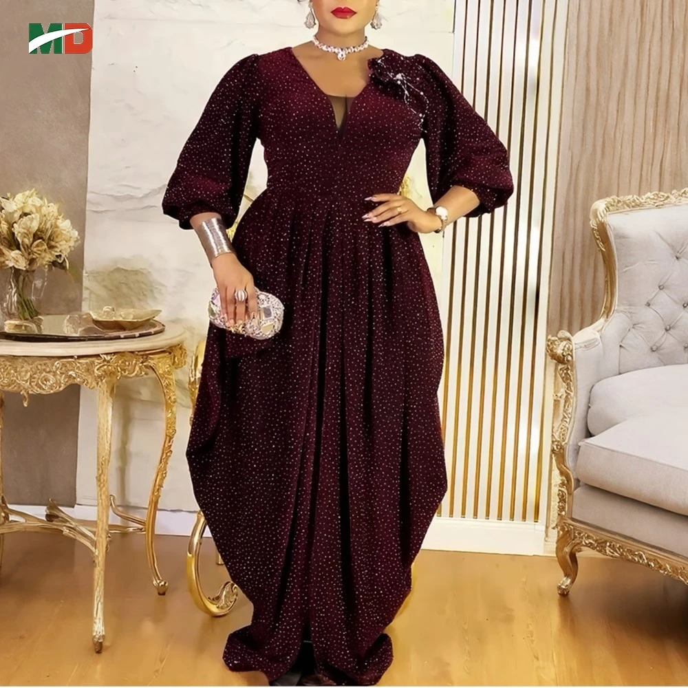 

MD New Fashion Plus Size African Party Dresses For Women Dashiki Ankara Wedding Evening Gown Elegant Turkey Muslim Maxi Dress