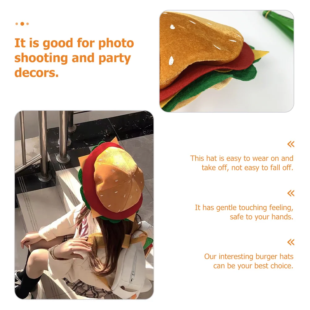 

Burger Hat Non-Woven Fabric Party Hat Prop Cute Colorful Burger Headgear Festival Photo Accessory Festive Headgear