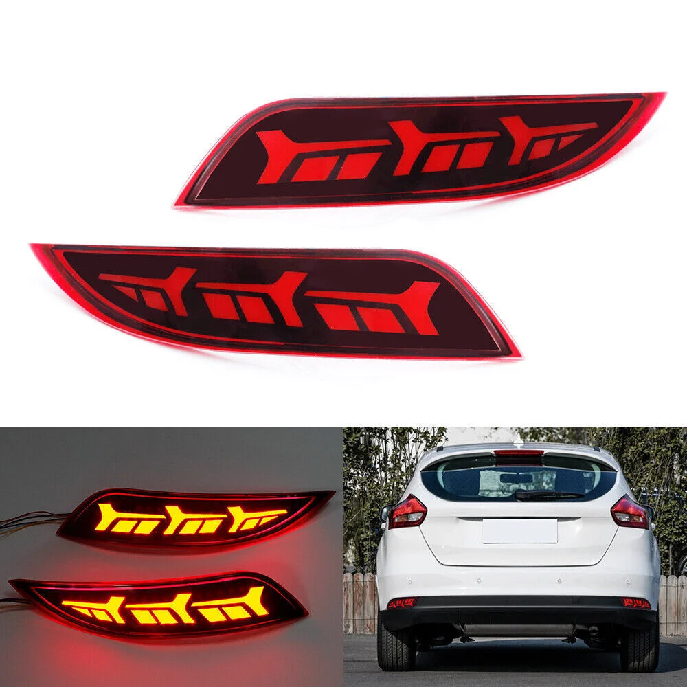 For Ford Focus Hatchback 2015 2016 2017 2018 2PCS Red Tail Rear Bumper Light Lamp LED Reflector Turn Signal Brake Lamp Fog Light