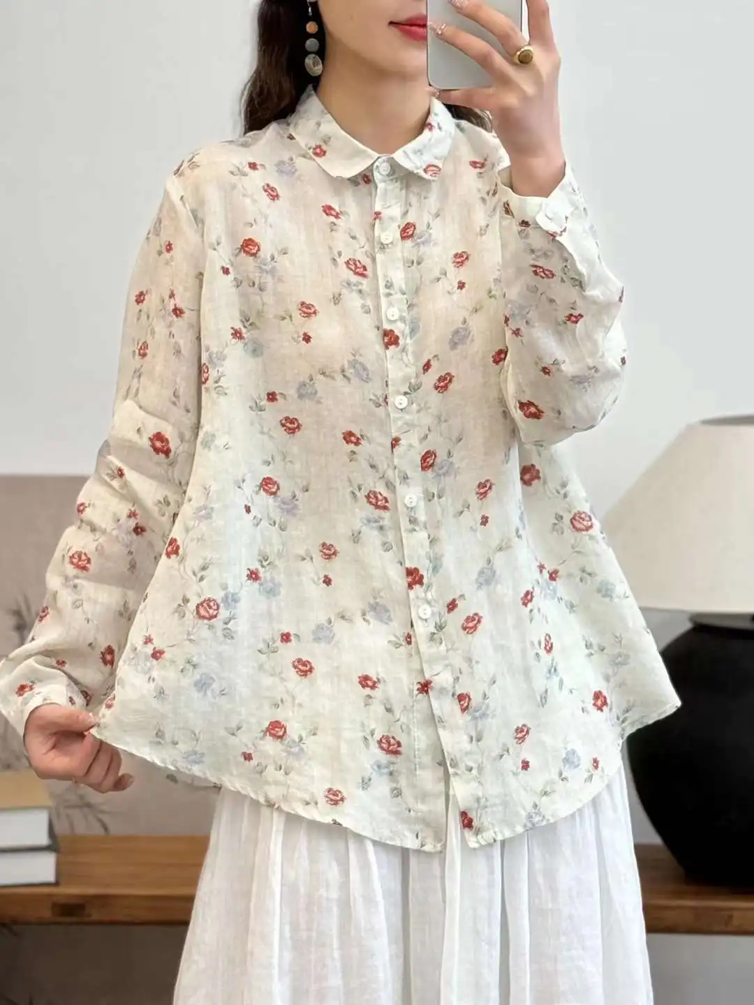 Fall clothes 2024 women Japan style linen long sleeve blouses and shirts skin friendly women's shirt vintage clothes for women