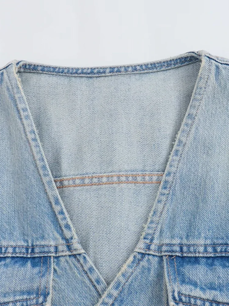 Willshela Damesmode Denim Blauw Single Breasted Speelpakjes Vintage V-hals Korte Mouwen Vrouwelijke Chique Dame Rompertjes