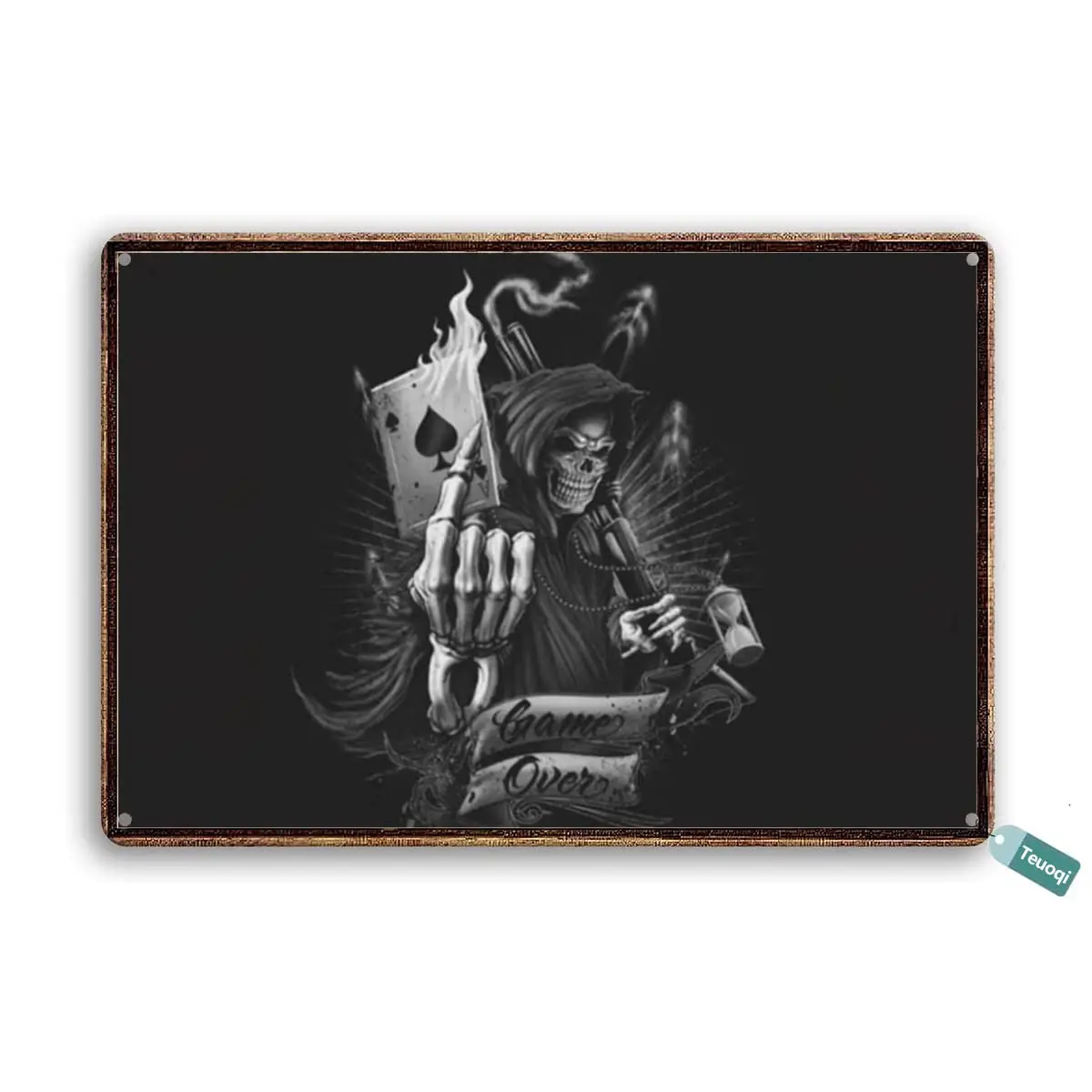 Vintage Playing Cards Grim Reaper Skull 8x12 Inch Tin Sign Home Decor Home Art Metal Signs Wall Art Wall Decor Poster sign