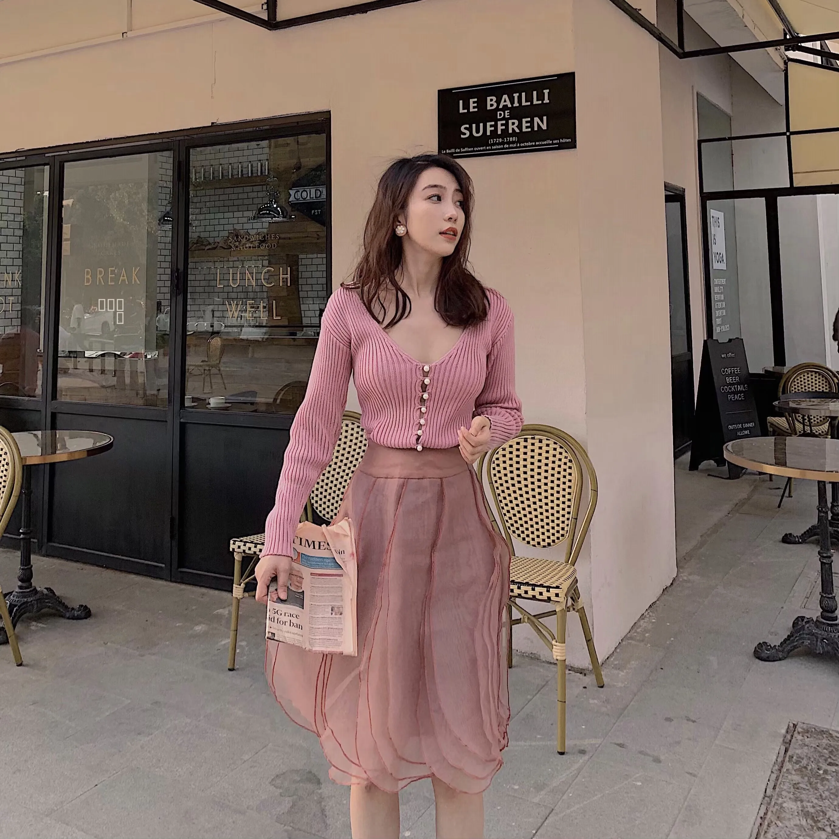 

Вязаный кардиган ручной работы с жемчугом, свободный крой, для повседневной носки, приталенный, из хлопка, с длинными рукавами, круглым вырезом, на пуговицах