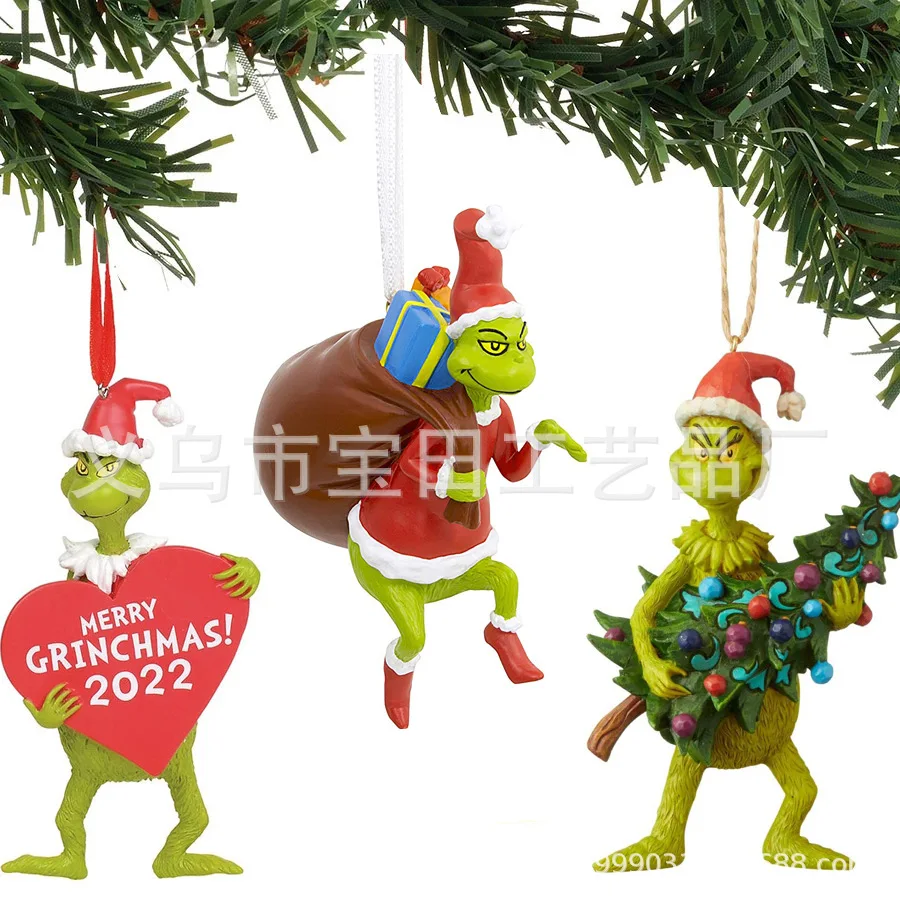 New Hot Selling Christmas Tree Hanging Pendants Grinch Ornaments Acrylic Funny 3D version Green Hair Monster Christmas TreeDecor