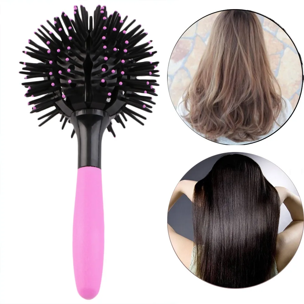

Plastic 3D Round Hair Brushes Comb Heat Resistant Pink 360 Degree Ball Hairbrush Anti-Static Massage Round Curly Hair Comb Salon