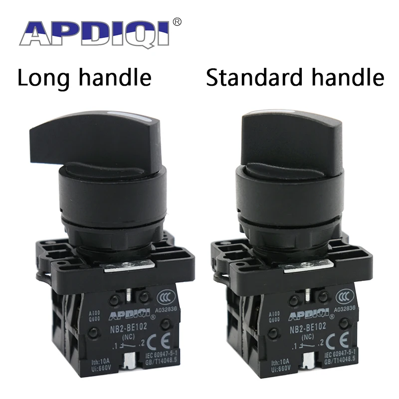 1Pcs APDIQI XB2 2 Gear 3 Position Plastic Knob Self Locking Reset Selector Long Standard Handle Push Button Switch 22mm ED33