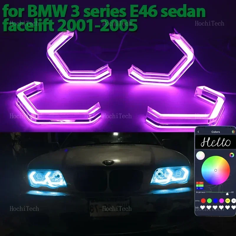 

Стайлинг автомобиля, разноцветные светодиодные кольца управления приложением RGB, светильник в стиле M4 для BMW 3 серии E46 Sedan Facelift 2001-2005 318i 330i 325i