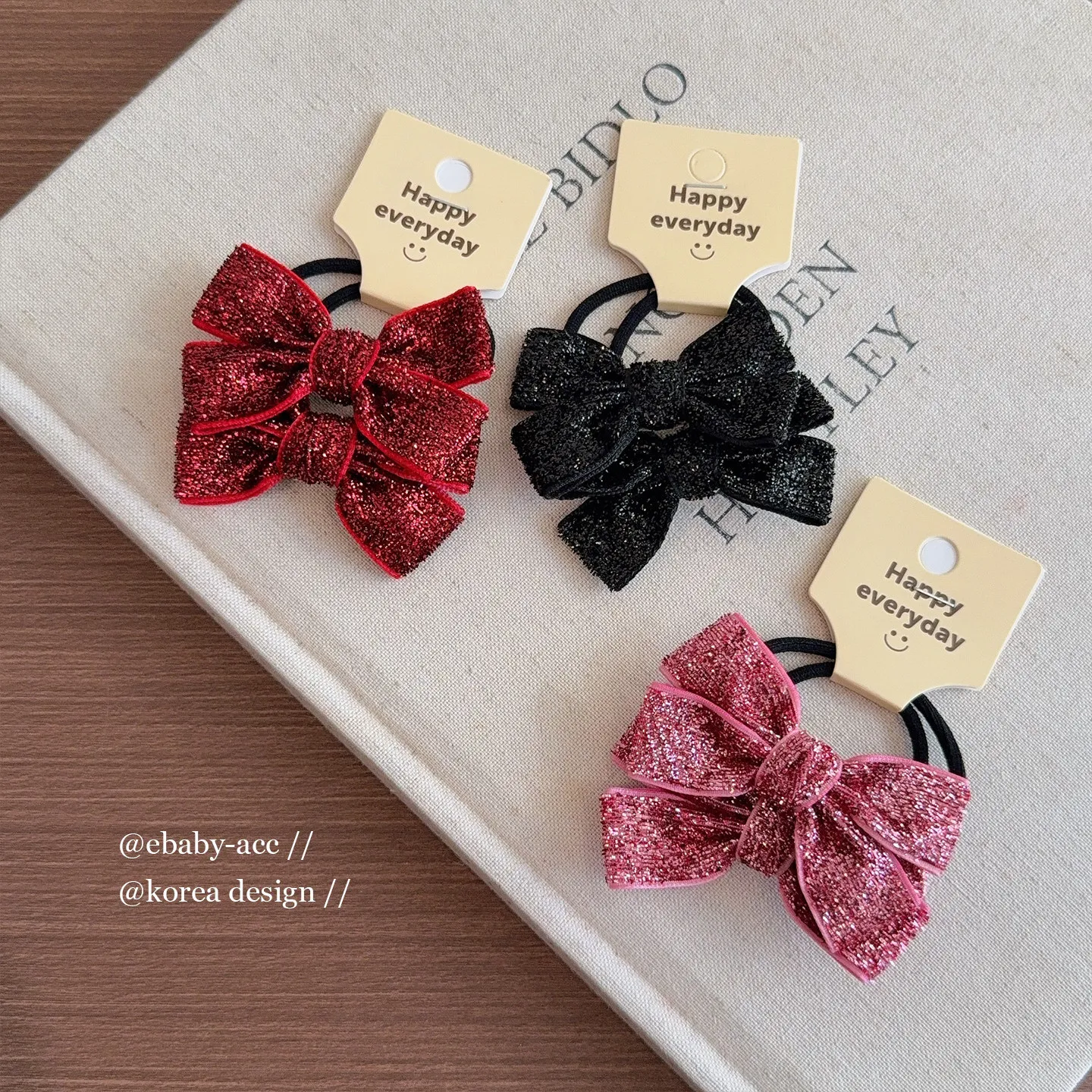 Hair Tie Hair Clip Girls Korean Shiny Bow Red Fabric Elastic Ponytail Holder Princess Hair Accessory Lightweight Non Slip Party