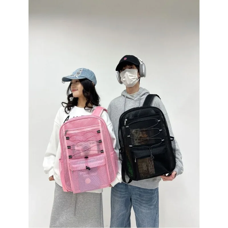 New Fashion Sports Beach Backpack Transparent Mesh Summer Bag Large Capacity School Bag for Junior & Senior High Students