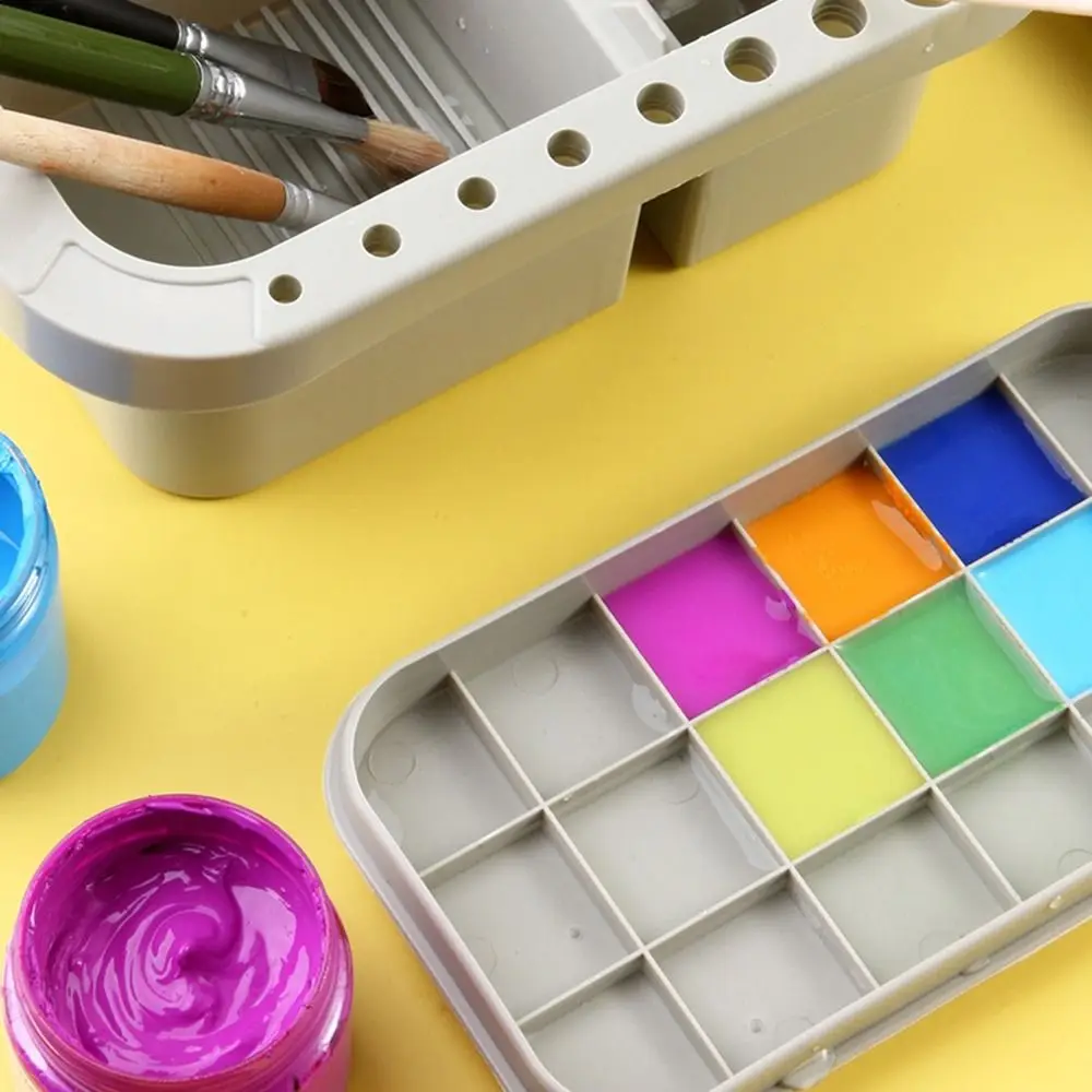 Painting Portable Paint Palette Artists Storage Box with Paint Pallet 16 Holes Paint Brush Holder with Lid Paint Brush Cleaner