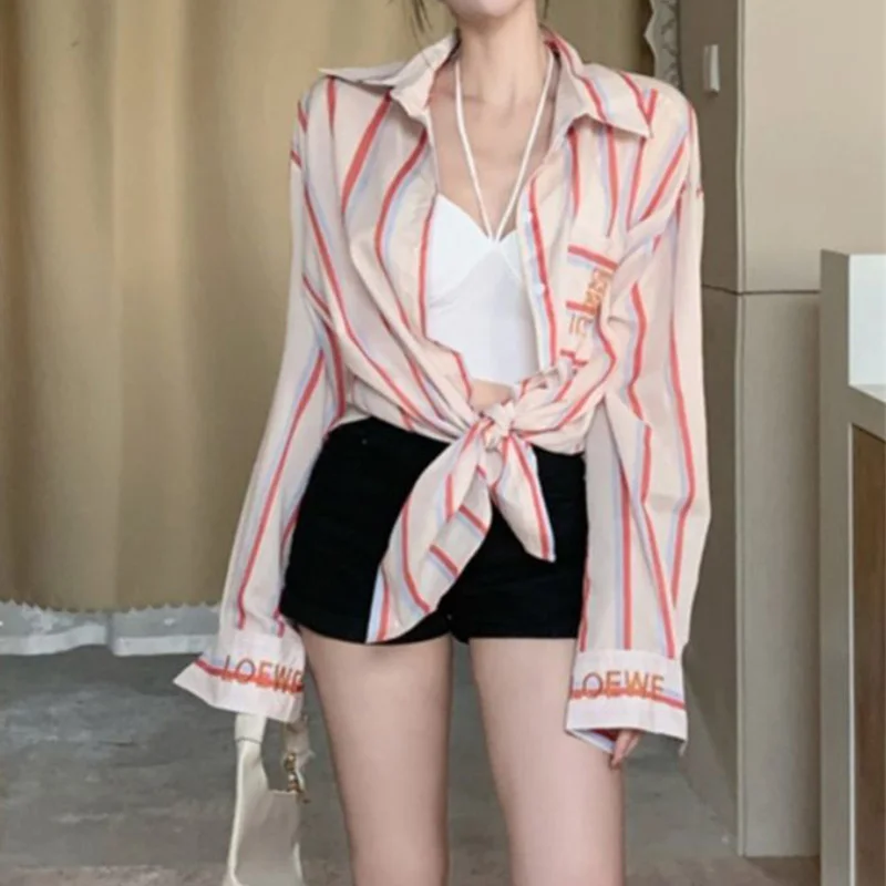 Korean Striped Long Sleeve Blouse Coat Female Fashion Temperament Buttons Cardigan Long Sleeve Shirts Women Clothing Trend Tops