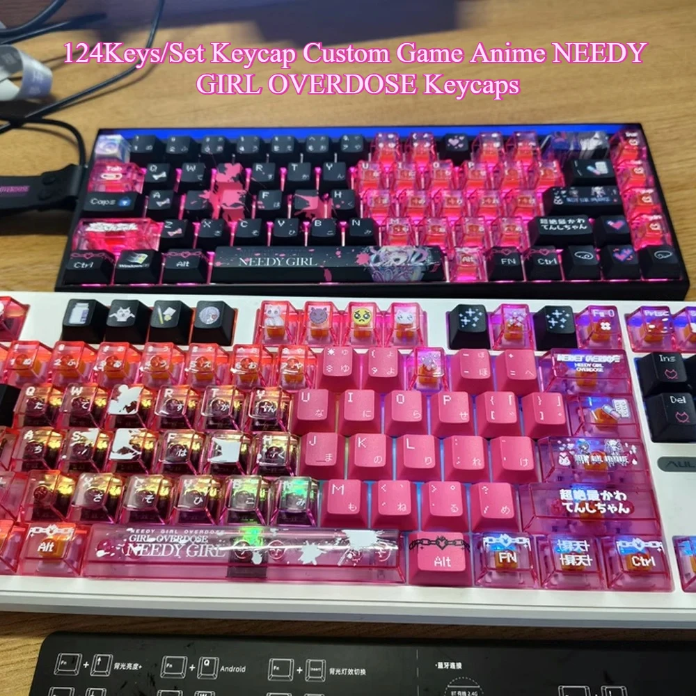 

124 Keys/Set Keycap Custom Game Anime NEEDY GIRL OVERDOSE Keycaps Cherry Profile Thermal Accessories For Mechanical Keyboard