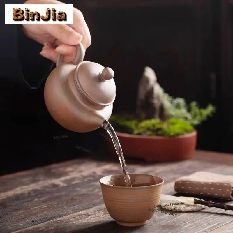 200ml Crude Pottery Rongtian Teapot Aesthetic Tea Infuser Pot Household Tea Soaking Kettle With Filter Puer Drinkware Decoration